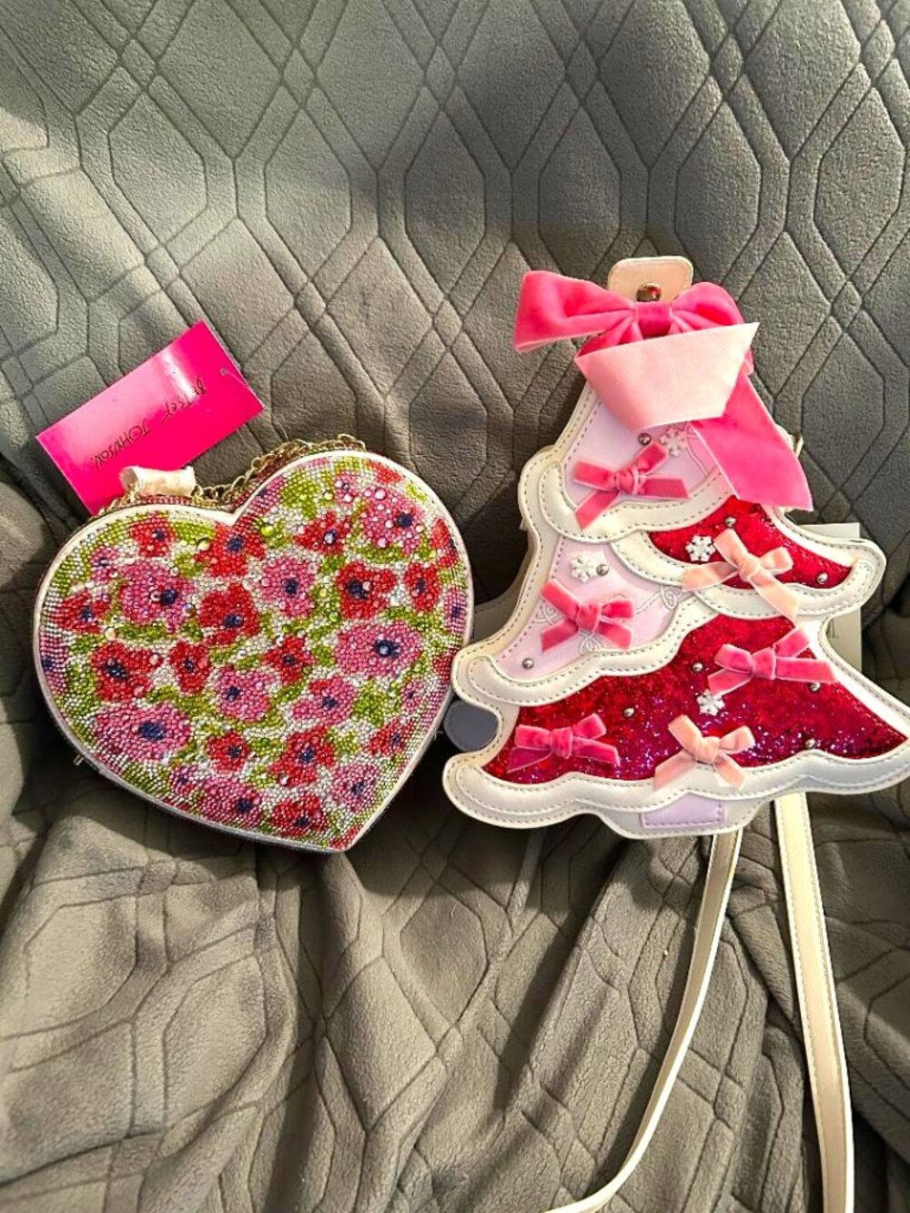 Betsey Johnson Lot of 2 NWT Crossbody Purses - Heart & Christmas Tree